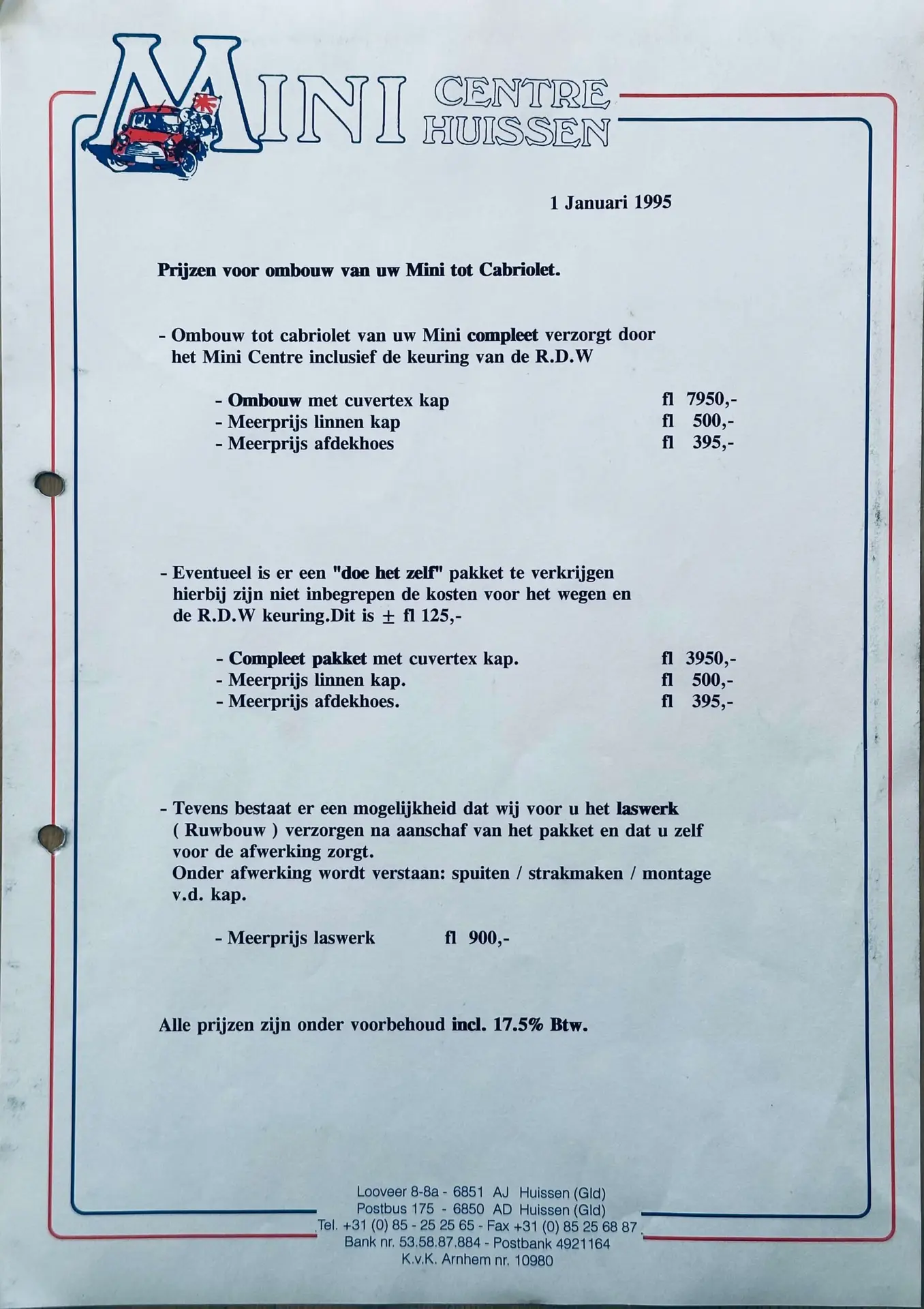 Mini centre Huissen price list for conversion to cabriolet mini classic cabrioni huissen DIY